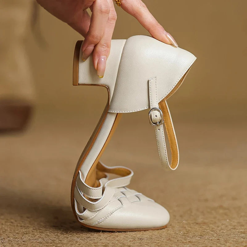 Amelise Strap Block Genuine Leather Heels (Women)