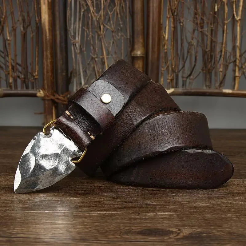 VENTURI GENUINE LEATHER BELT - MEN’S ARROWHEAD BUCKLE VINTAGE BELT