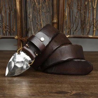 VENTURI GENUINE LEATHER BELT - MEN’S ARROWHEAD BUCKLE VINTAGE BELT